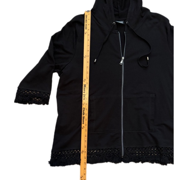 NEW Onque Casuals zip up sweatshirt plus size hood 2X Black fringe oversized NWT - Picture 6 of 11